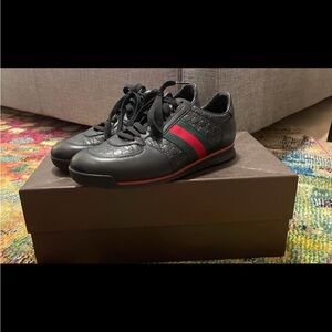 Authentic Gucci Guccissima Web Black Leather Mens Sneakers